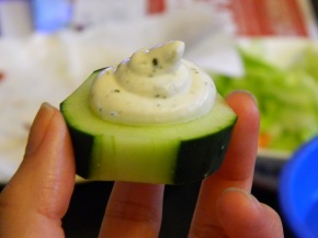 Cucumber Bite with piped Cheese