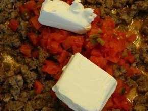 Sausage, diced tomatoes, and cream cheese